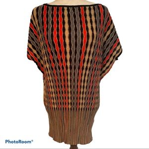 MISSONI KNIT TOP SWEATER TUNIC BLACK TAN RED GRAY BOAT NECK ITALY SIZE 44 US 8